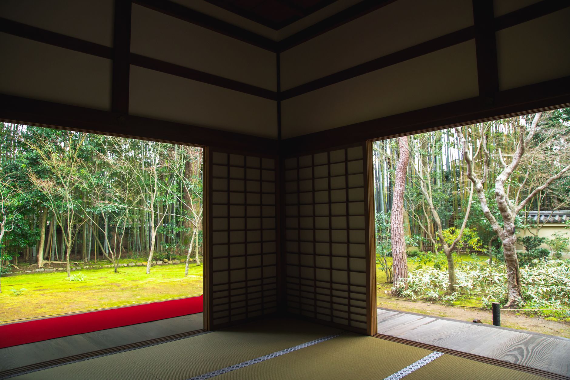 Kyoto traditional ryokan room looking onto garden