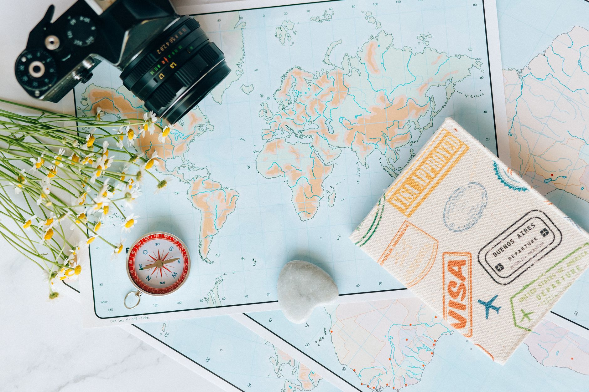 Custom travel journal maps and vintage pen